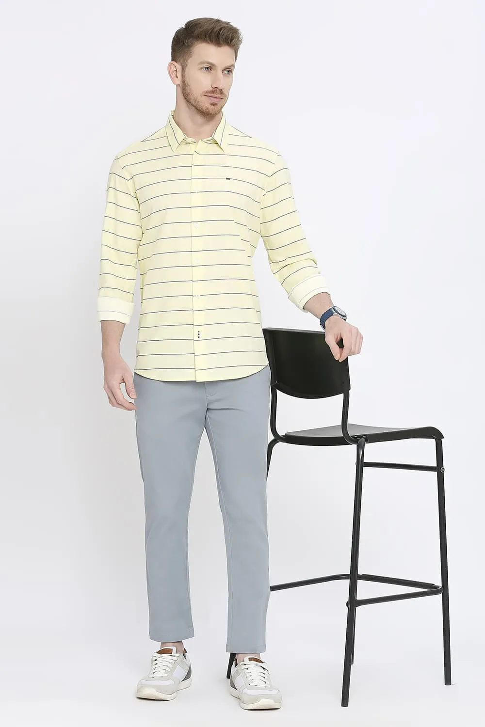 Slim Fit Cotton Twill Weft Stripes Shirt