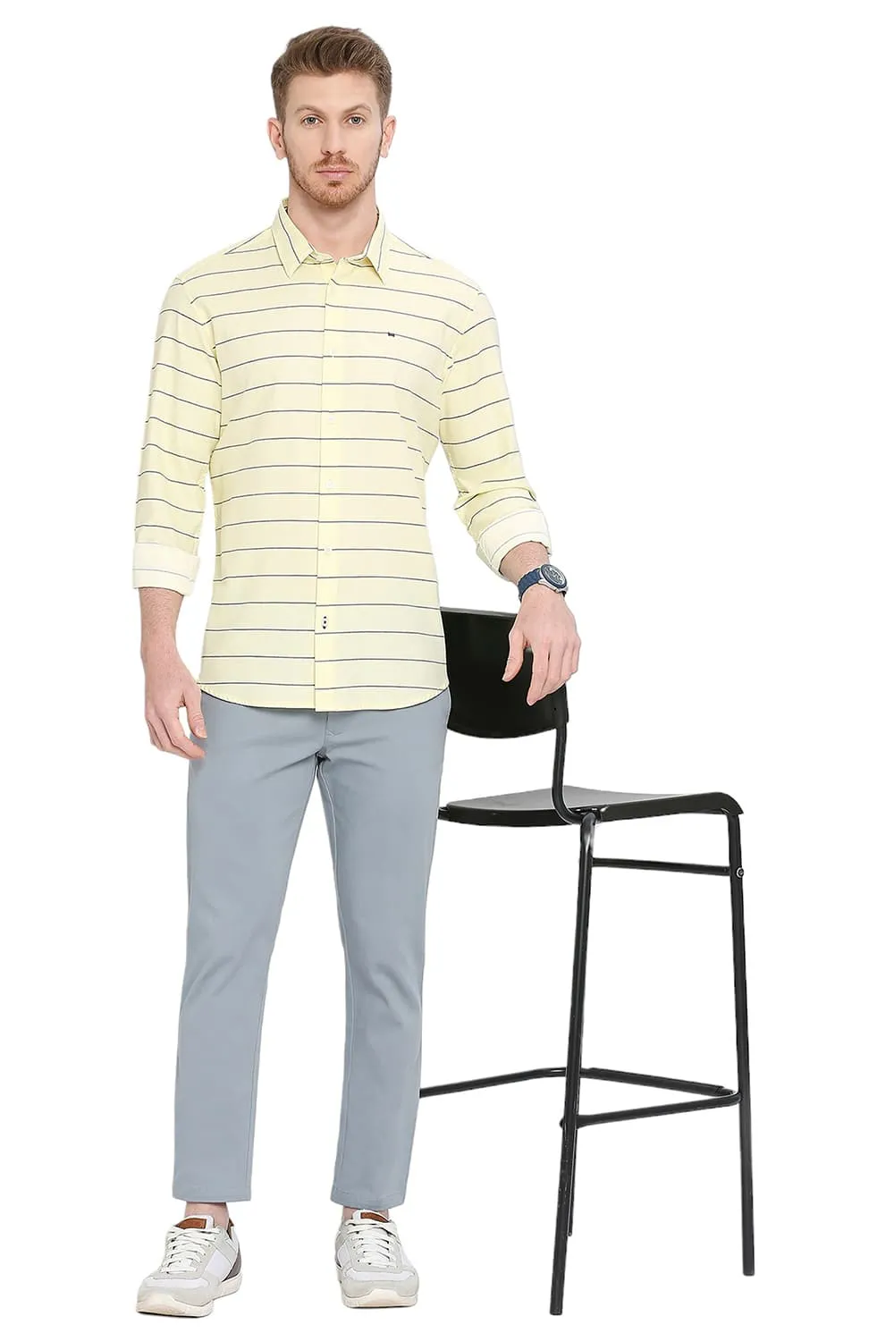 Slim Fit Cotton Twill Weft Stripes Shirt