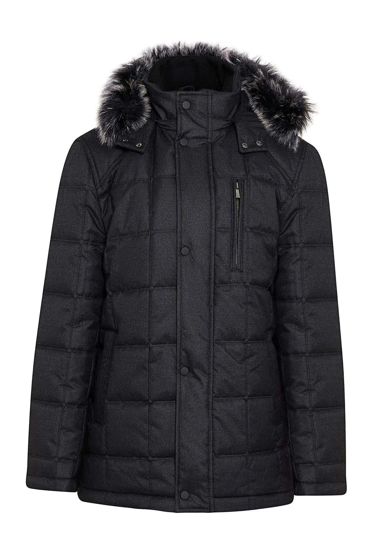 Slim Fit Faux Fur Black Hooded Coat