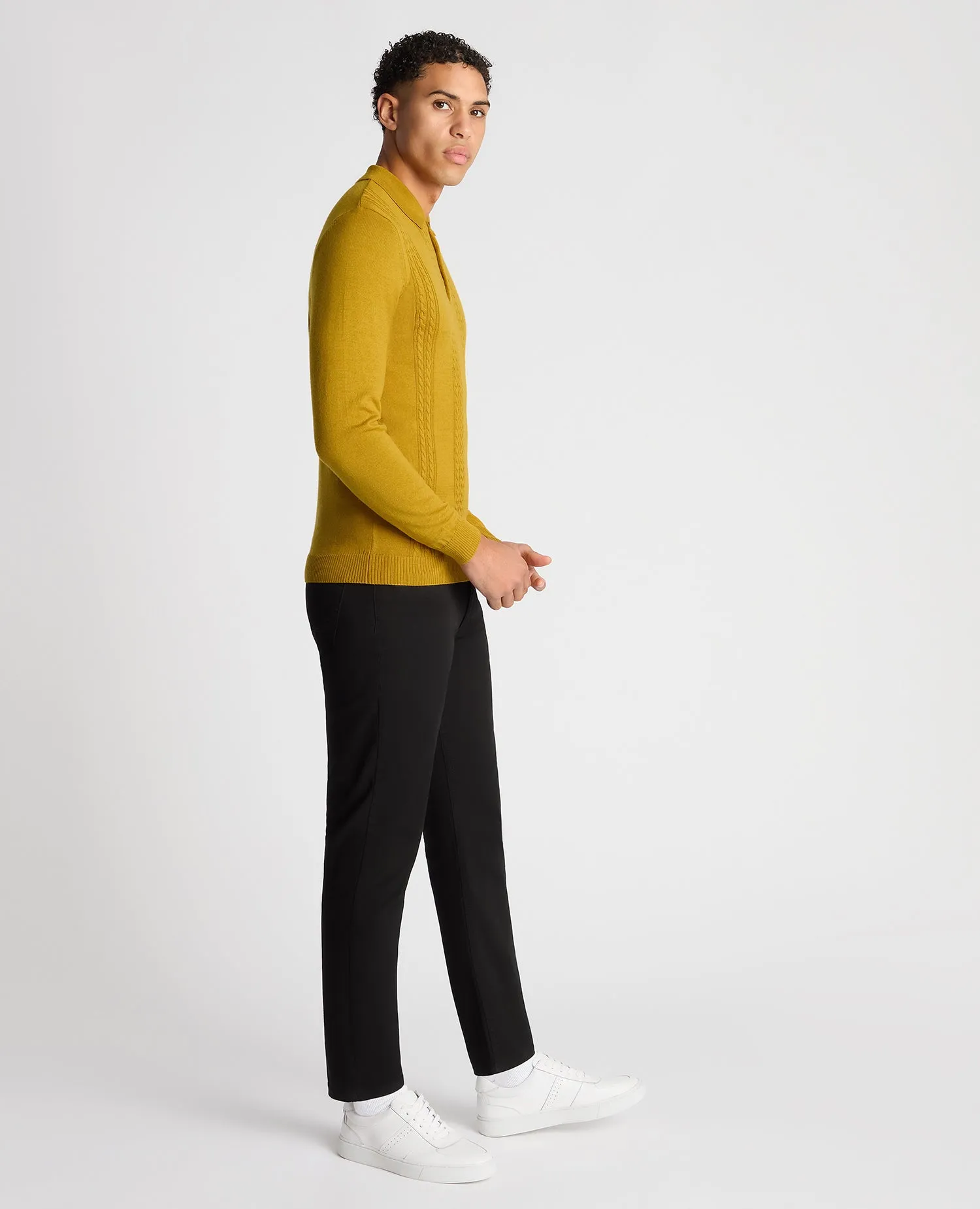 Slim Fit Merino Wool-Blend Long Sleeve Knitted Polo