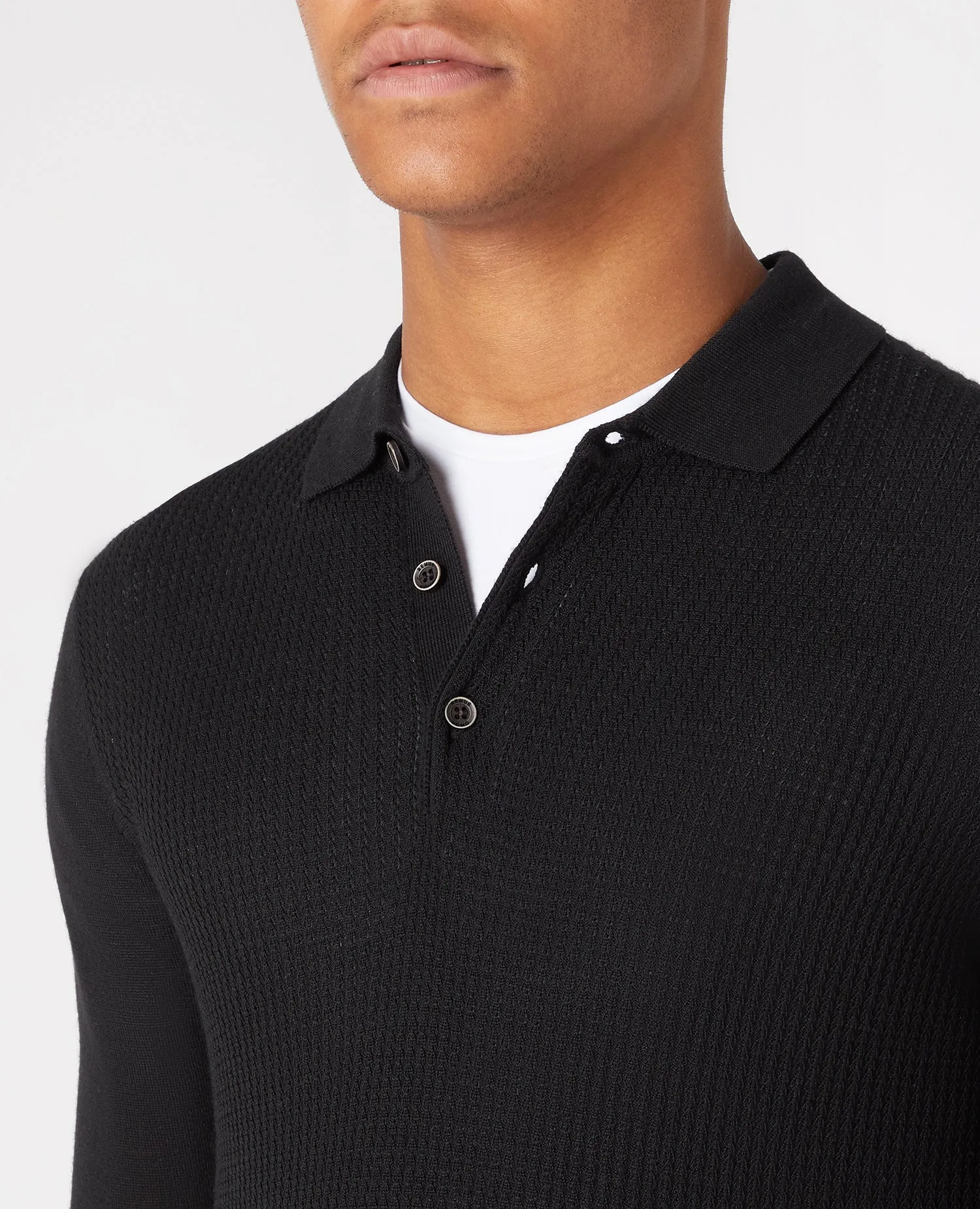 Slim Fit Merino Wool-Blend Long Sleeve Knitted Polo