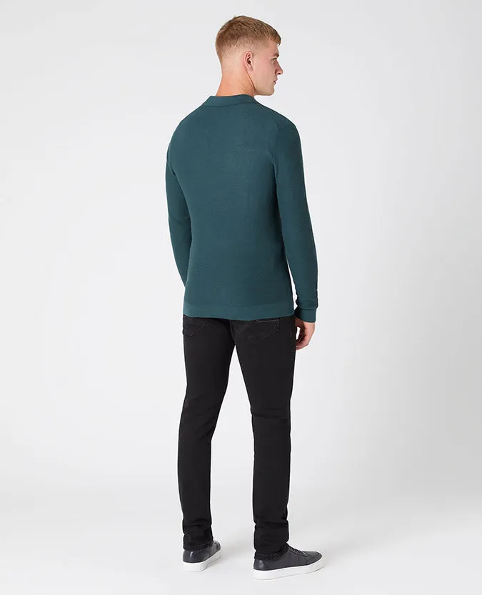 Slim Fit Merino Wool-Blend Long Sleeve Knitted Polo