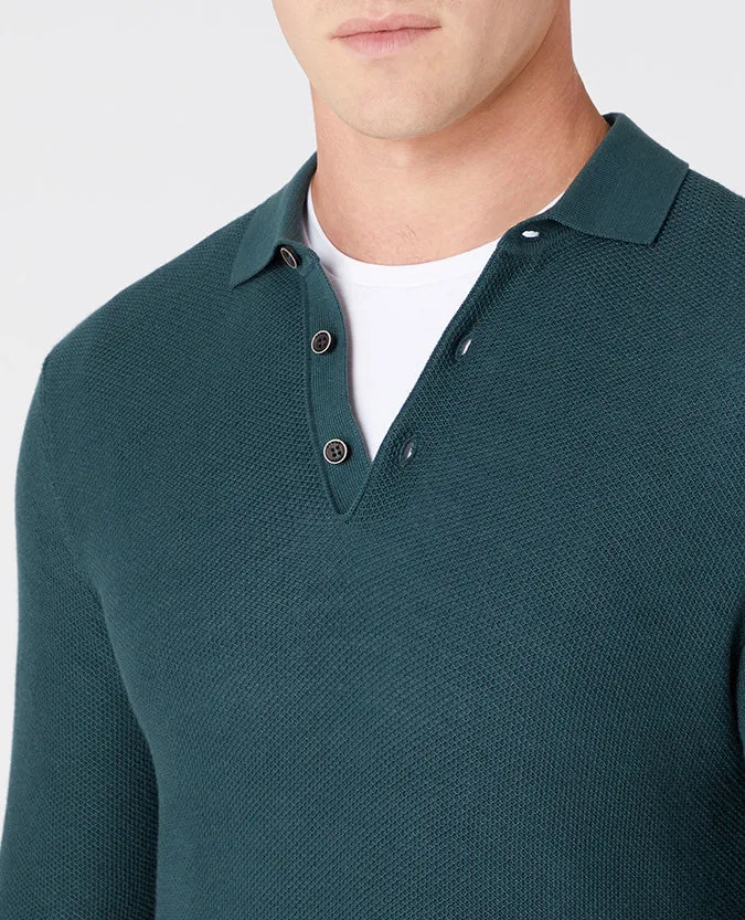 Slim Fit Merino Wool-Blend Long Sleeve Knitted Polo