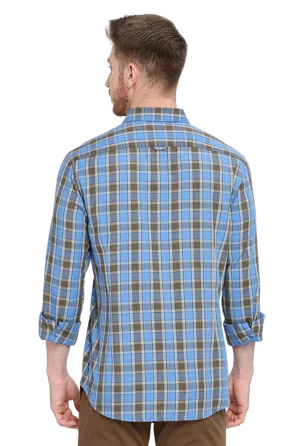 Slim Fit Polyester Viscose Checks Shirt