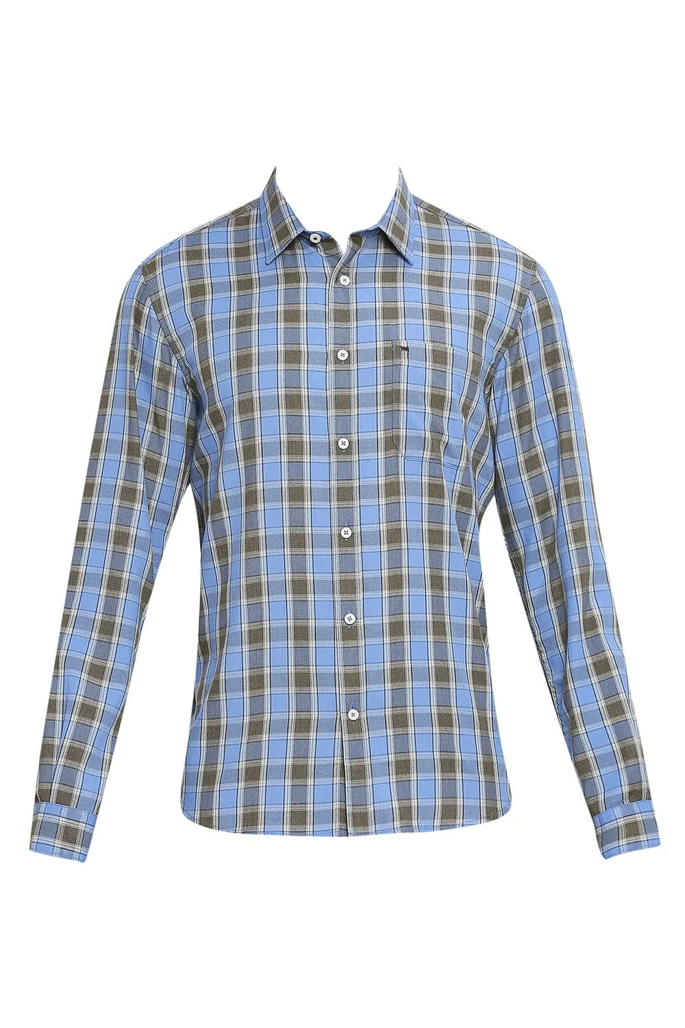 Slim Fit Polyester Viscose Checks Shirt