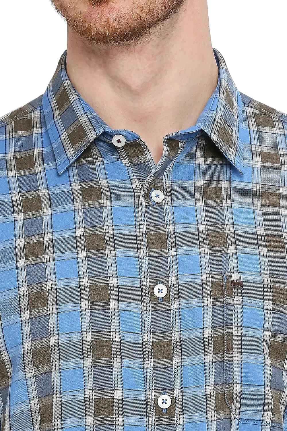 Slim Fit Polyester Viscose Checks Shirt