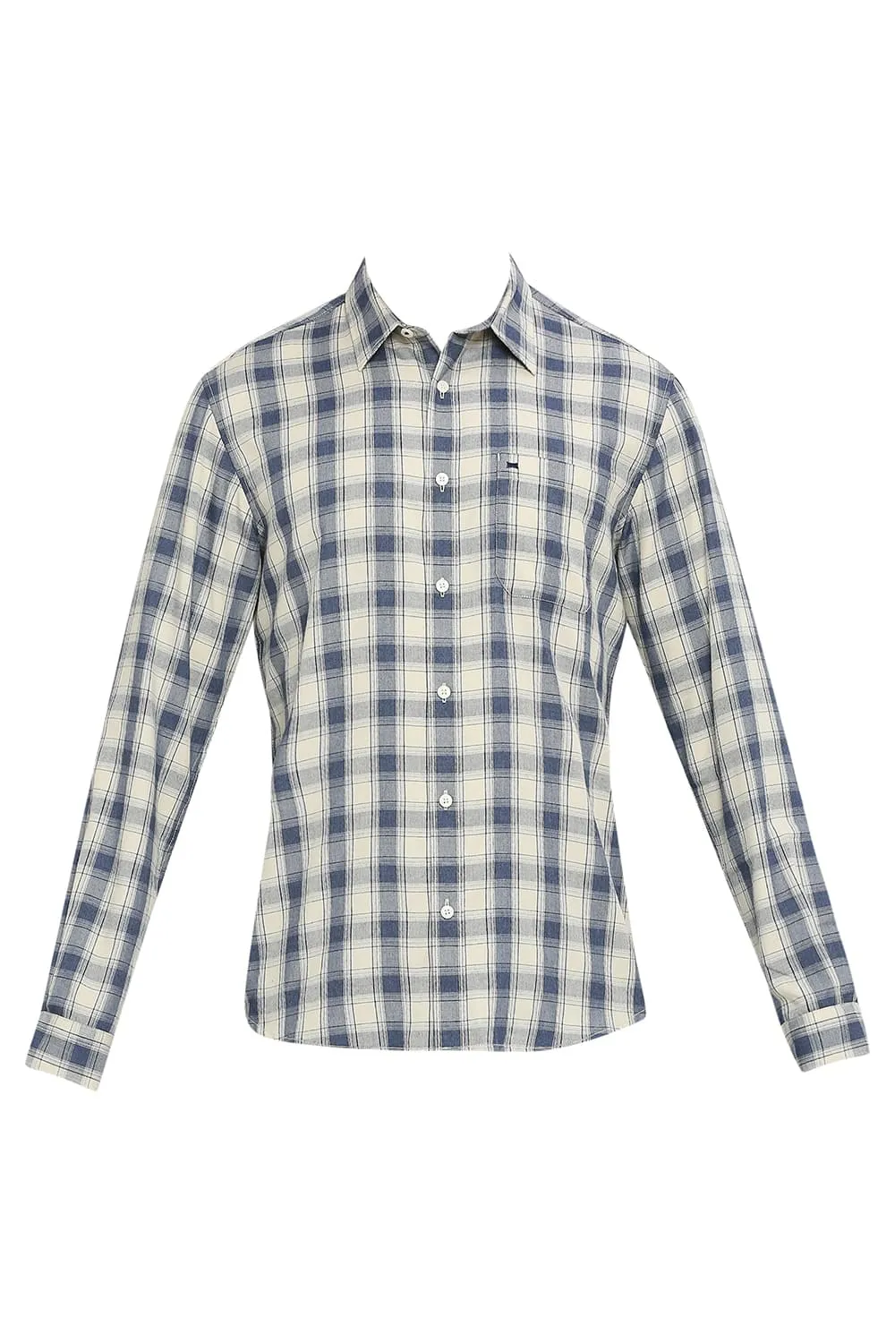 Slim Fit Polyester Viscose Checks Shirt