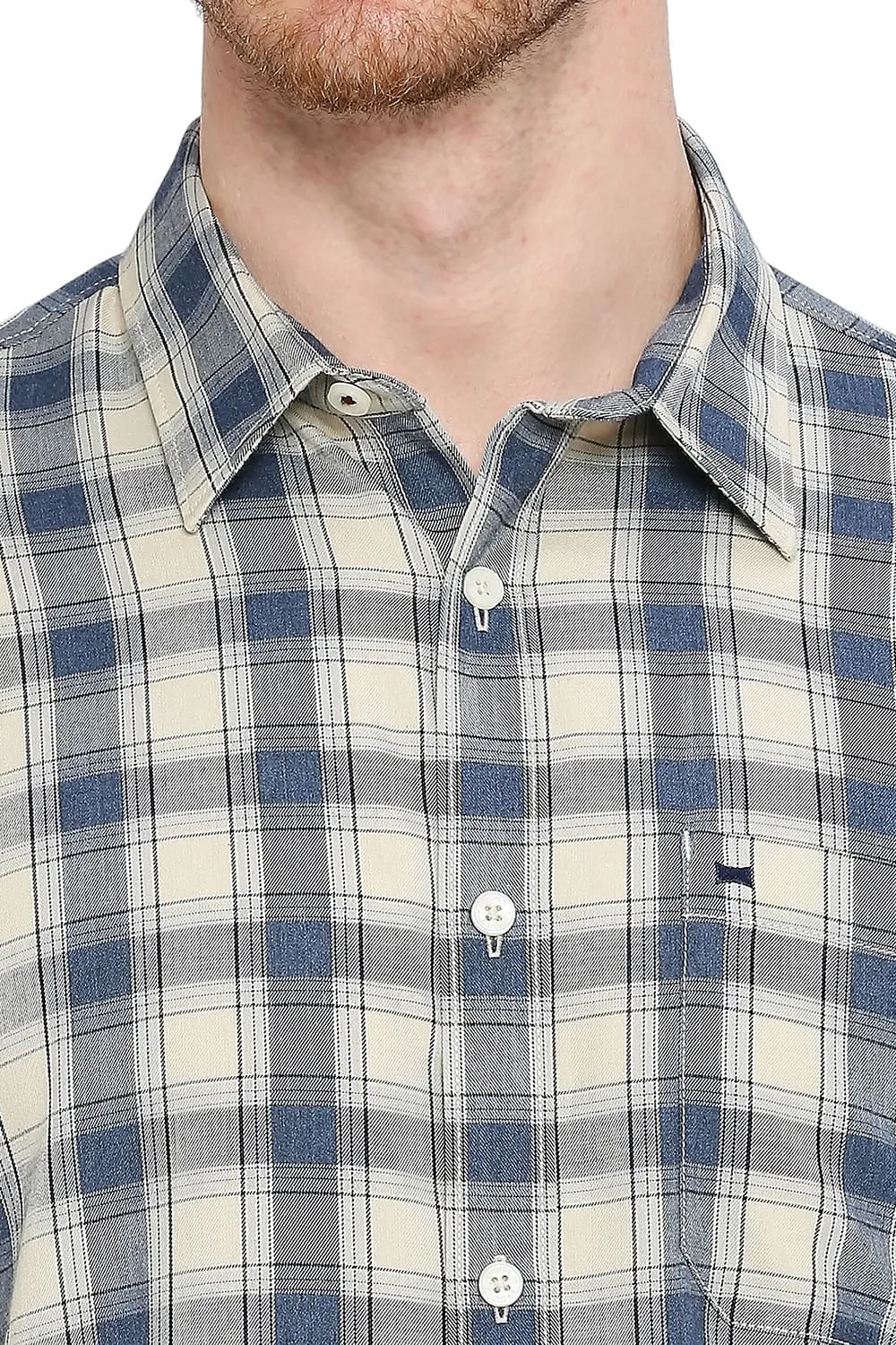 Slim Fit Polyester Viscose Checks Shirt