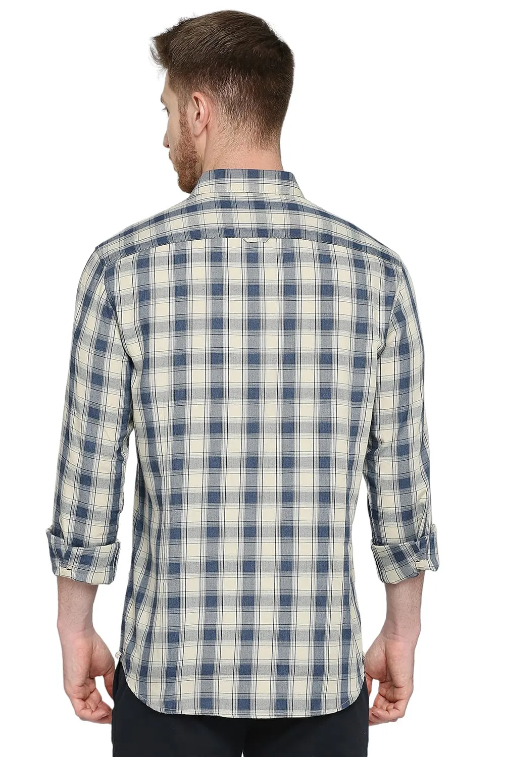 Slim Fit Polyester Viscose Checks Shirt