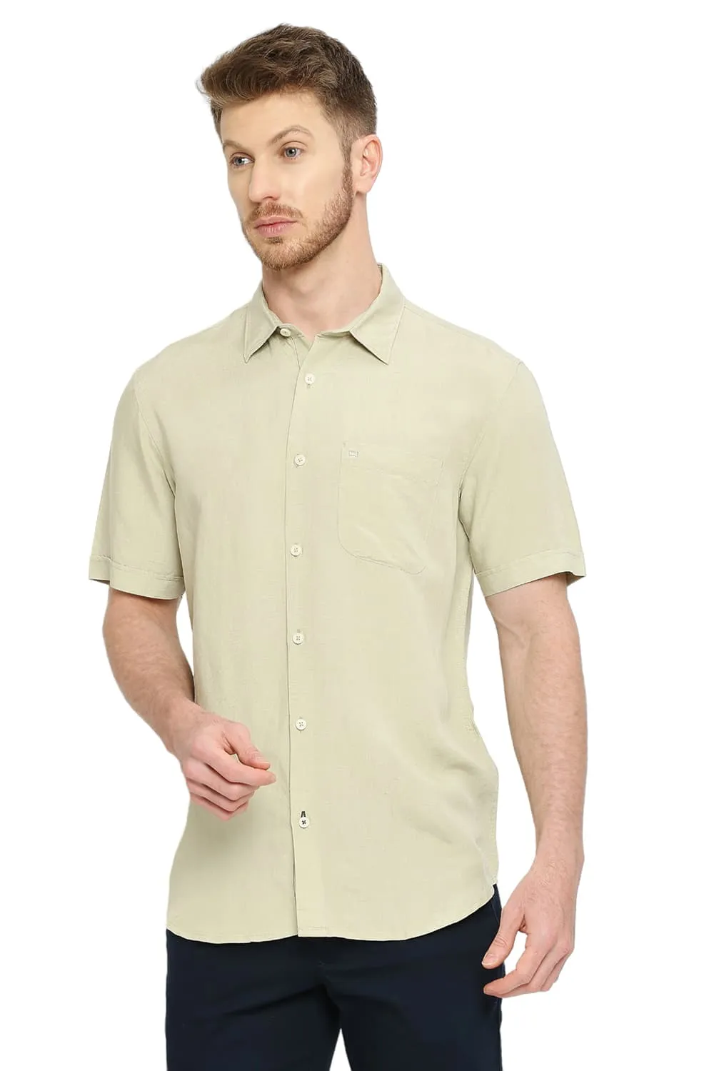 Slim Fit Viscose Linen Halfsleeves Shirt