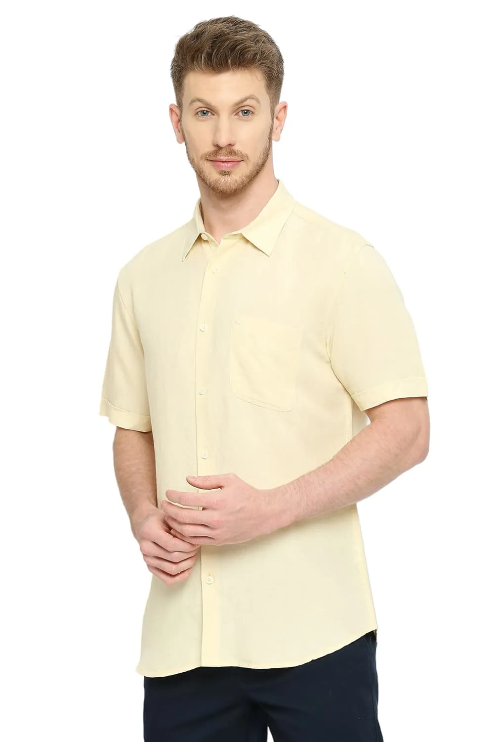 Slim Fit Viscose Linen Halfsleeves Shirt