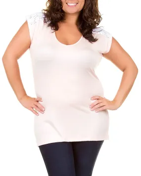 Soft Pink Lace Accent Plus Size Tunic Top