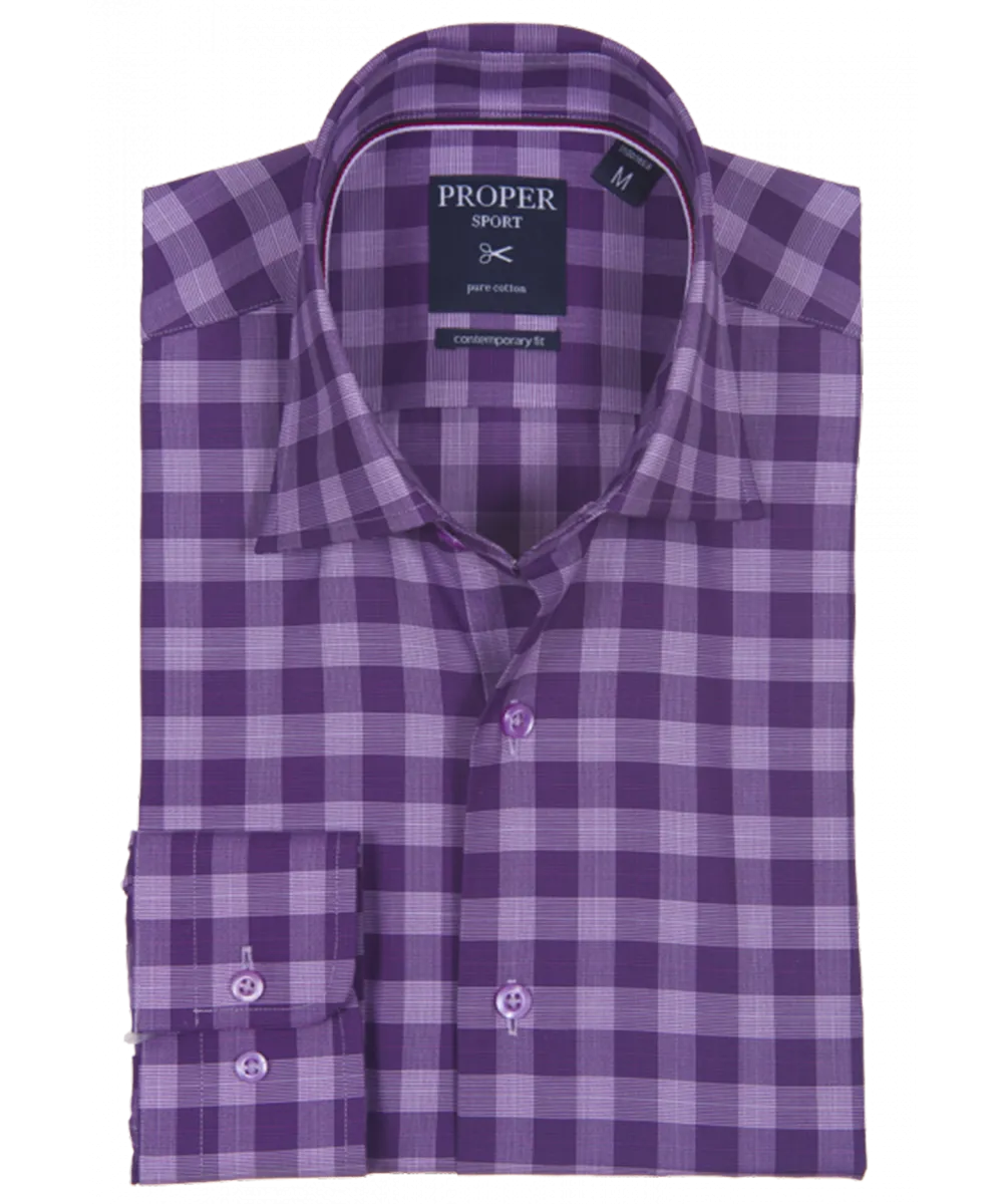 Sparkling Grape Casual Cotton Gingham Shirt