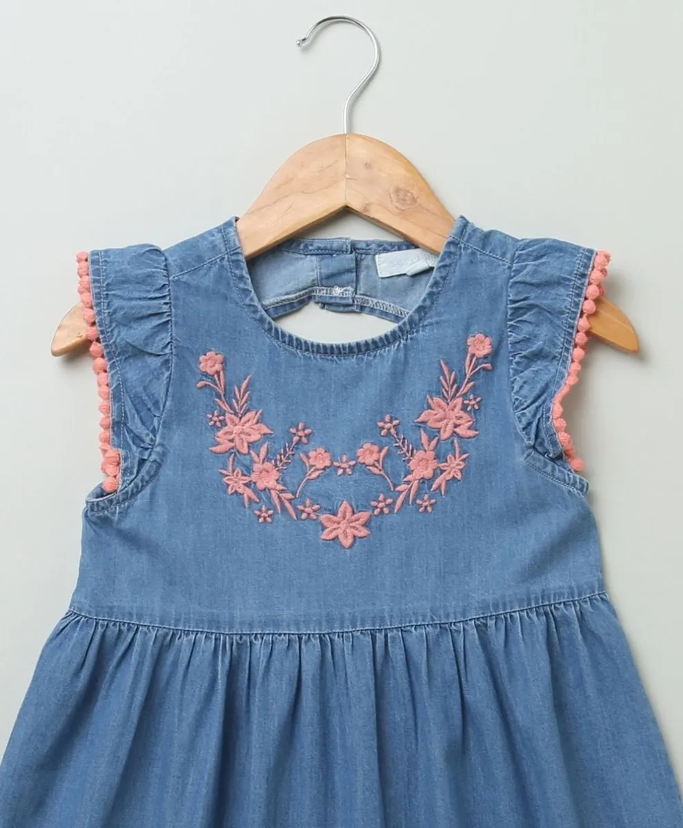 Sweetlime By AS Cotton Denim Dress with Floral Embroidery