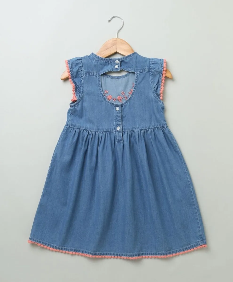 Sweetlime By AS Cotton Denim Dress with Floral Embroidery