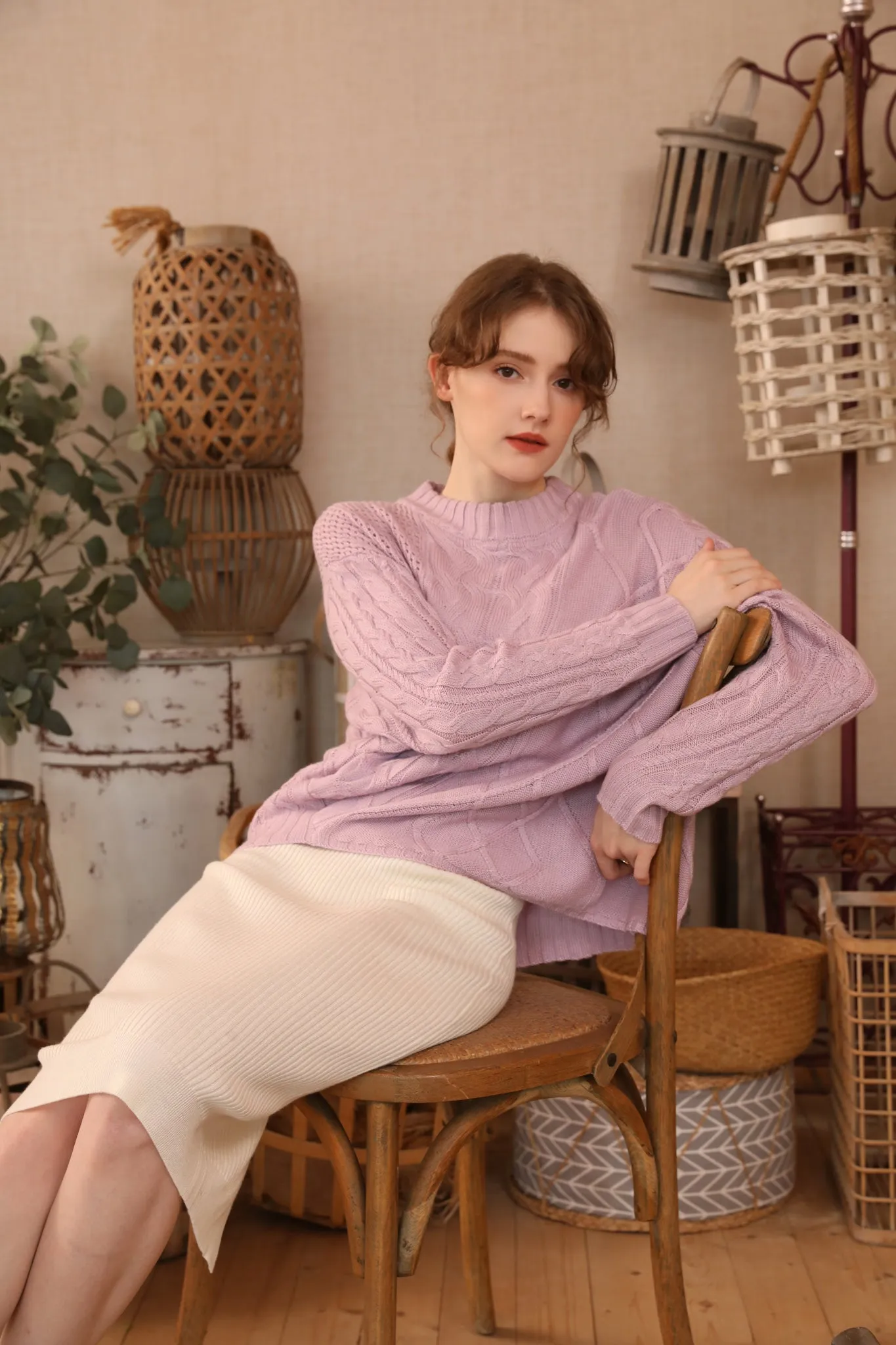 Sylphide | Babette Purple Cable Wool Sweater