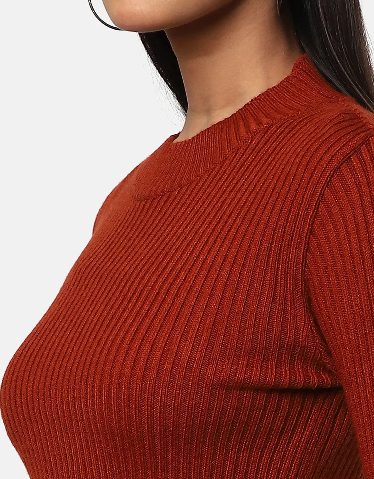 T-Neck Knitted Crop Top For Women