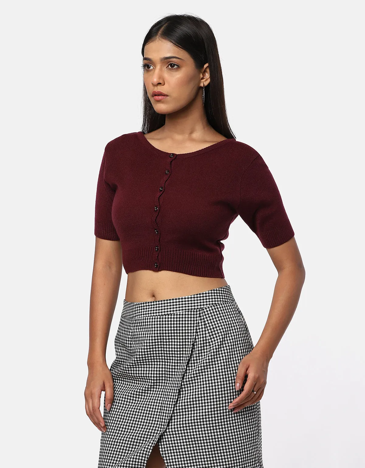 T-Neck Knitted Crop Top For Women