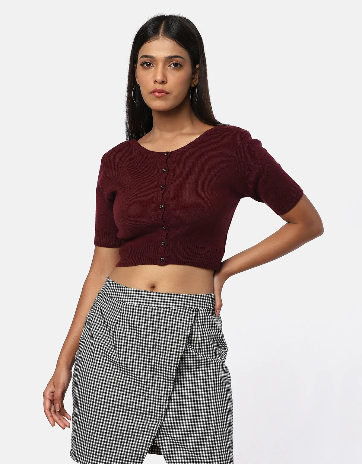 T-Neck Knitted Crop Top For Women