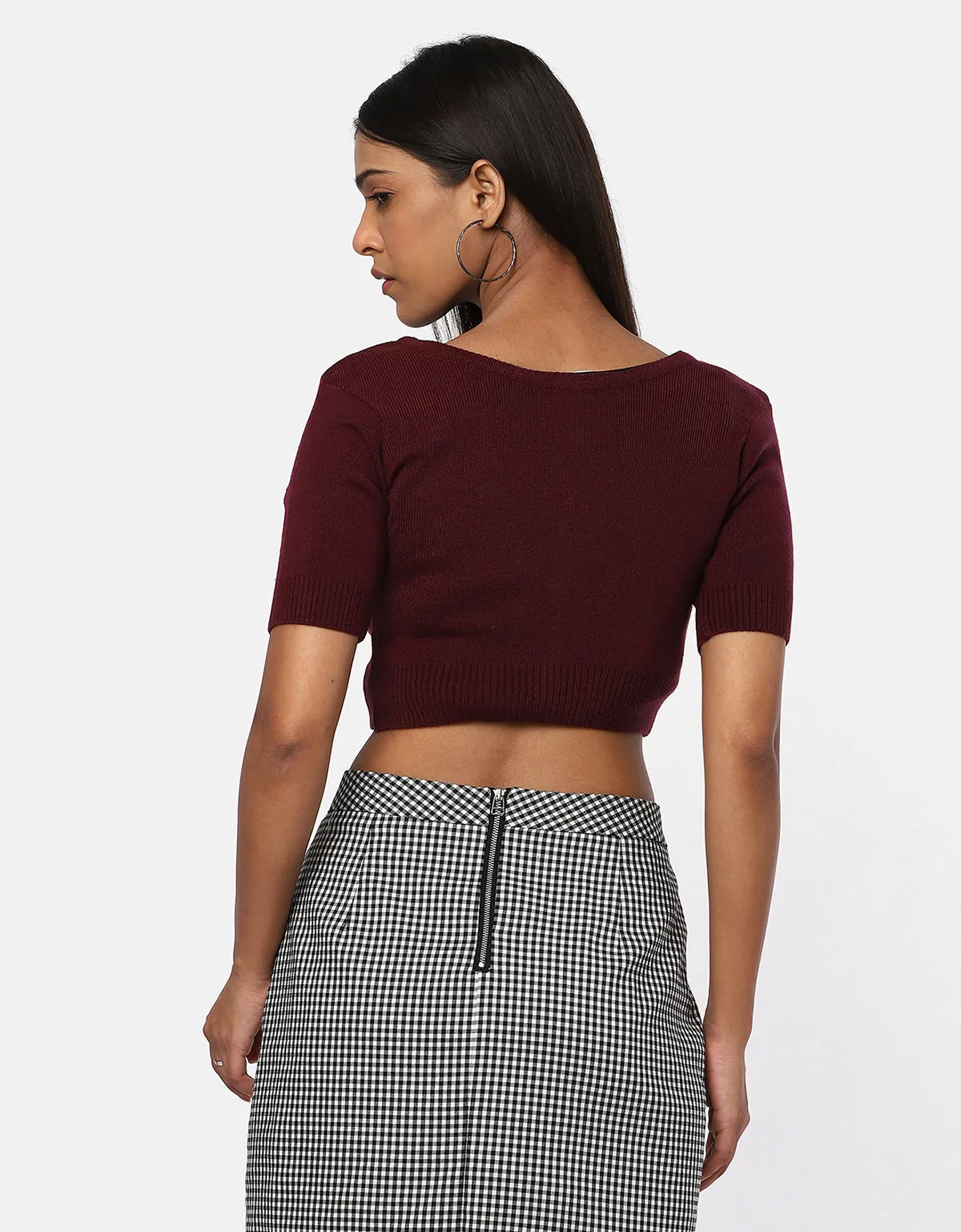 T-Neck Knitted Crop Top For Women