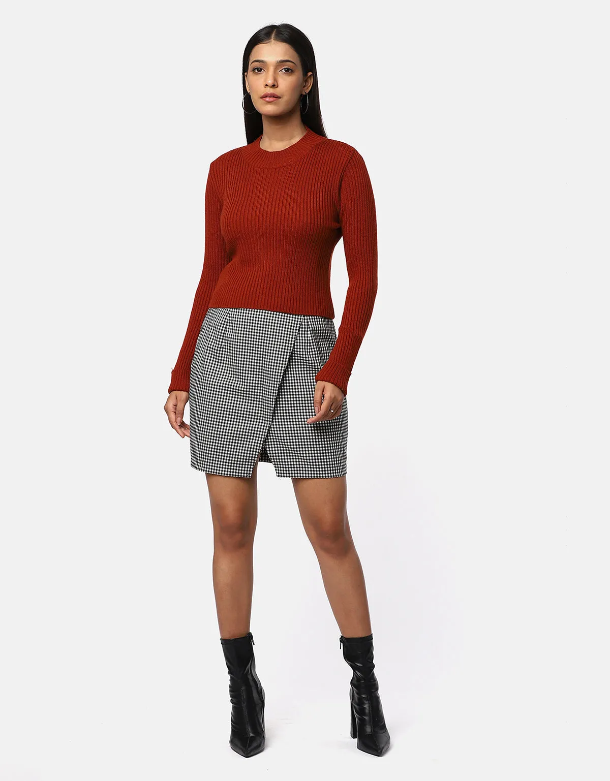 T-Neck Knitted Crop Top For Women