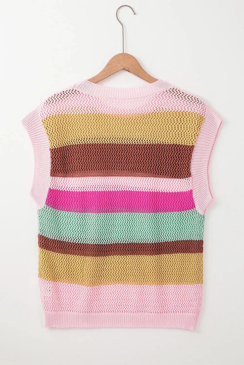 TEEK - Blush Pink Color Block Cap Sleeve Knit Top