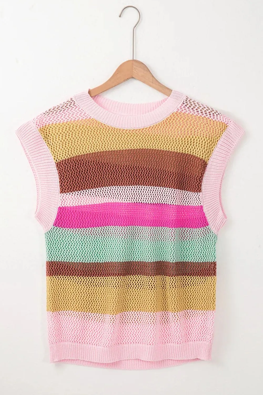 TEEK - Blush Pink Color Block Cap Sleeve Knit Top