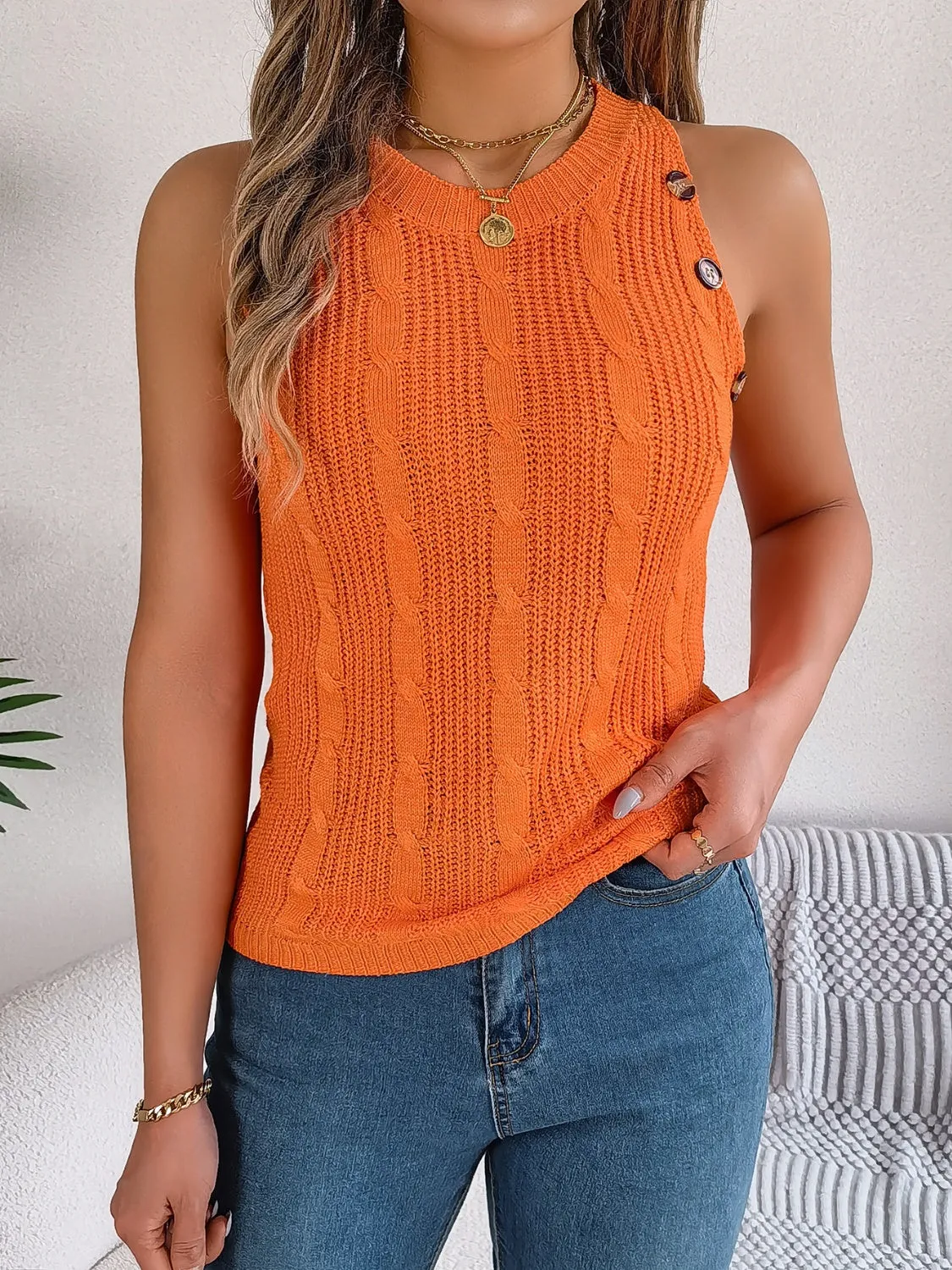 TEEK - Cable-Knit Round Neck Vest Top