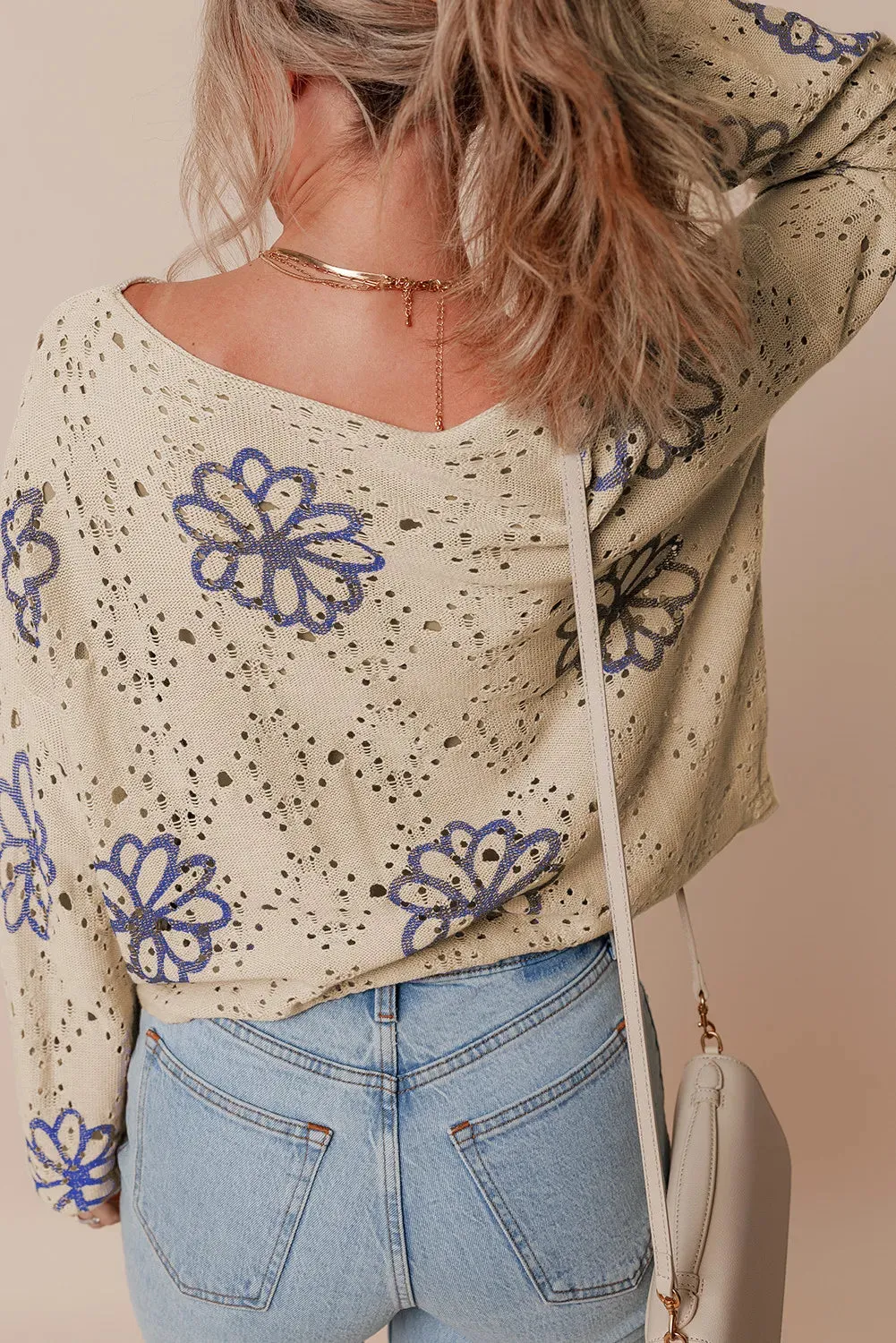 TEEK - Floral Breathable Round Neck Long Sleeve Knit Top