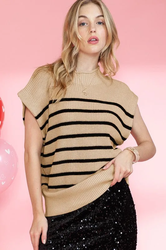 TEEK - Khaki Parchment Striped Ribbed Knit Sweater