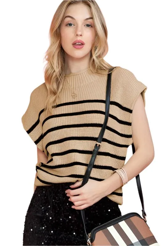 TEEK - Khaki Parchment Striped Ribbed Knit Sweater