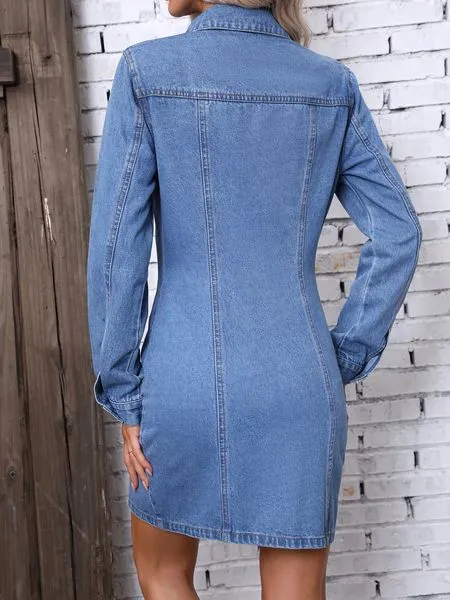 TEEK - Long Sleeved Button Down Denim Dress