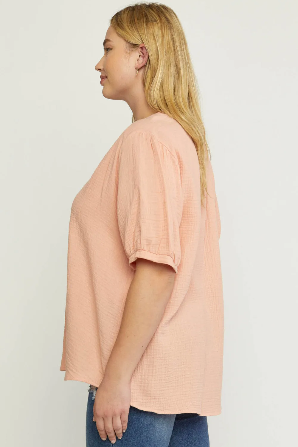 Textured Cotton Gauze Top, Peach