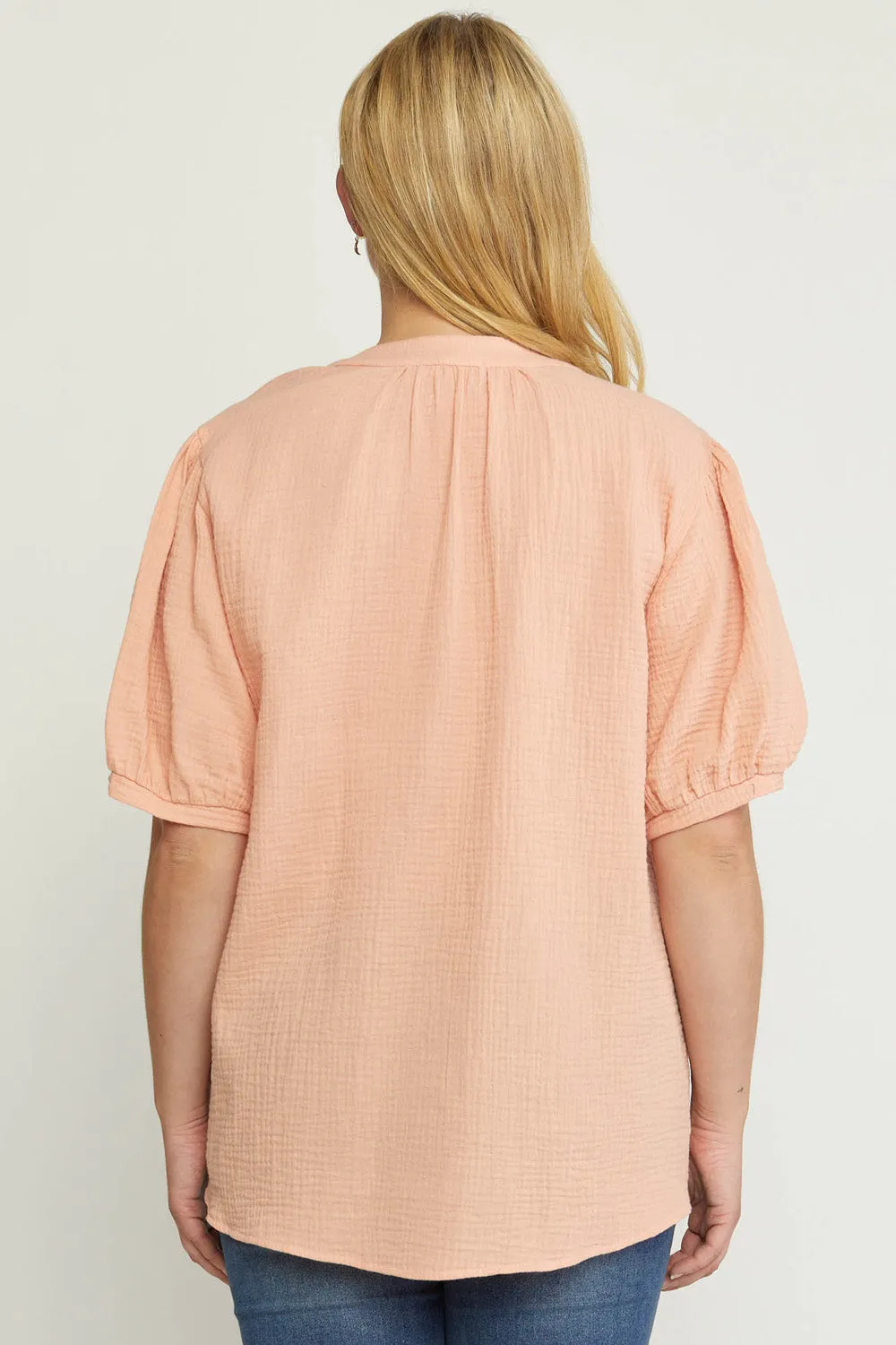 Textured Cotton Gauze Top, Peach