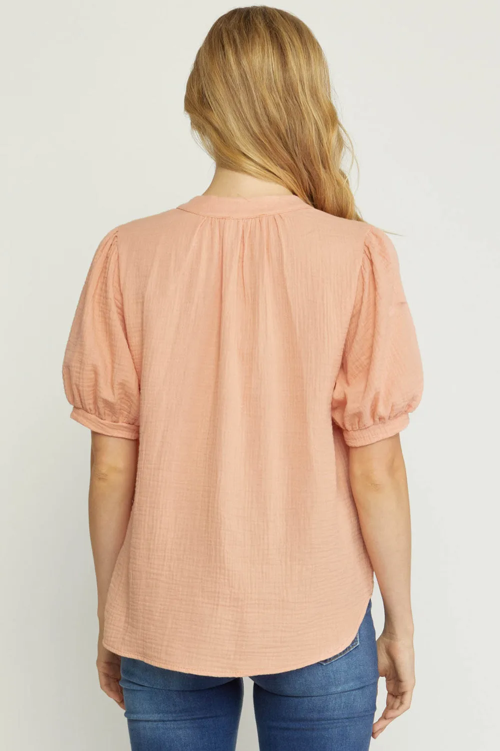 Textured Cotton Gauze Top, Peach