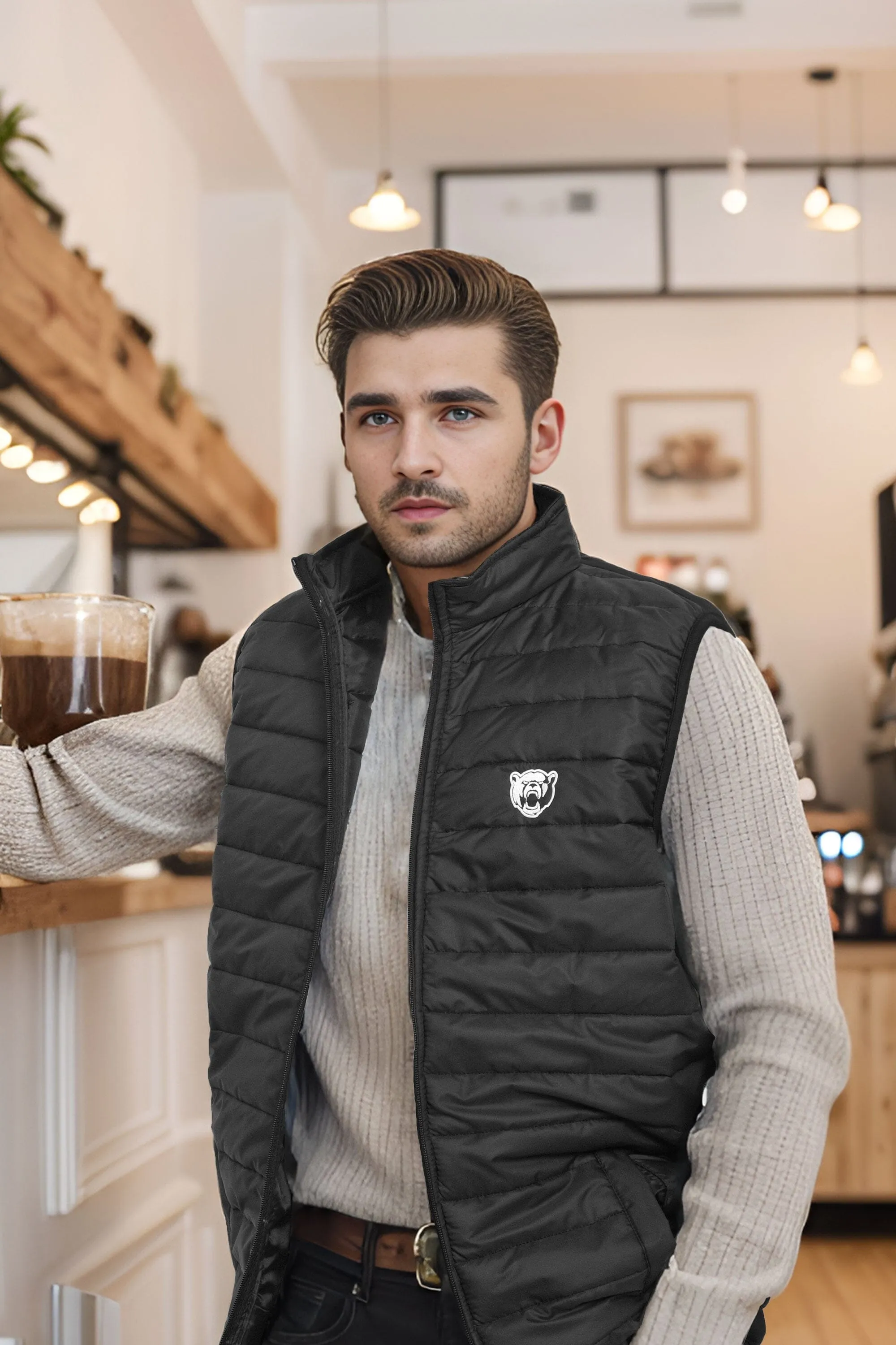 The Burnt Soul Men's Embroidered Sleeveless Puffer Gilet