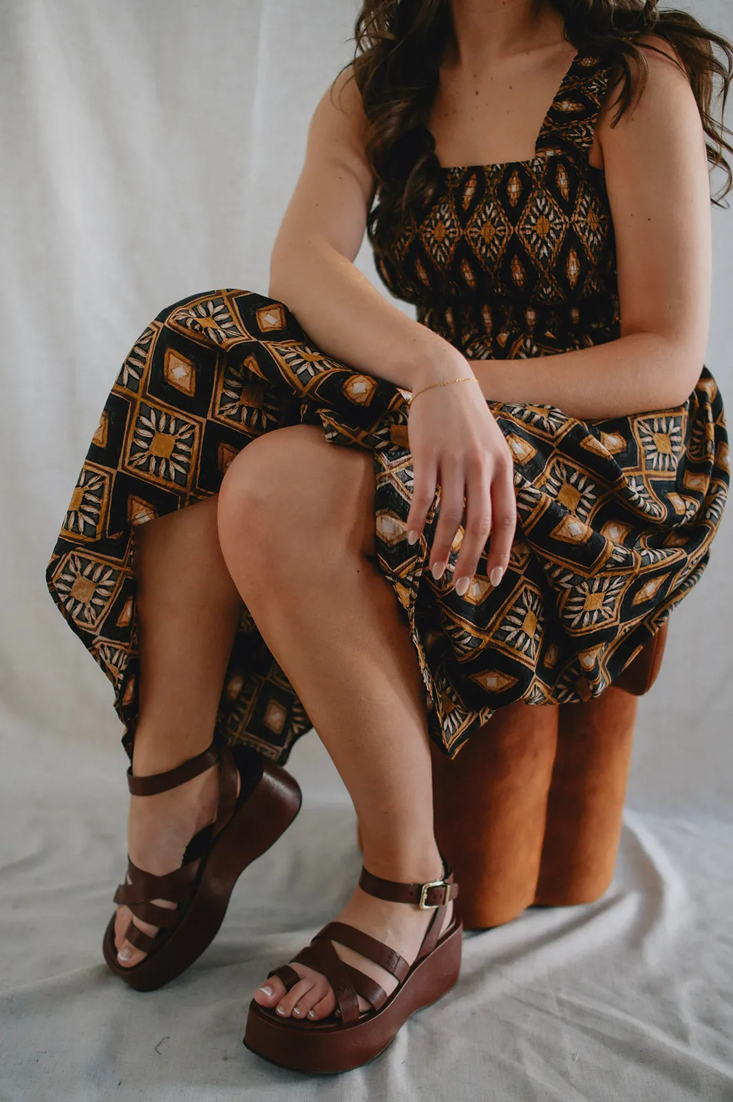 The Geometric Smocked Midi Dress