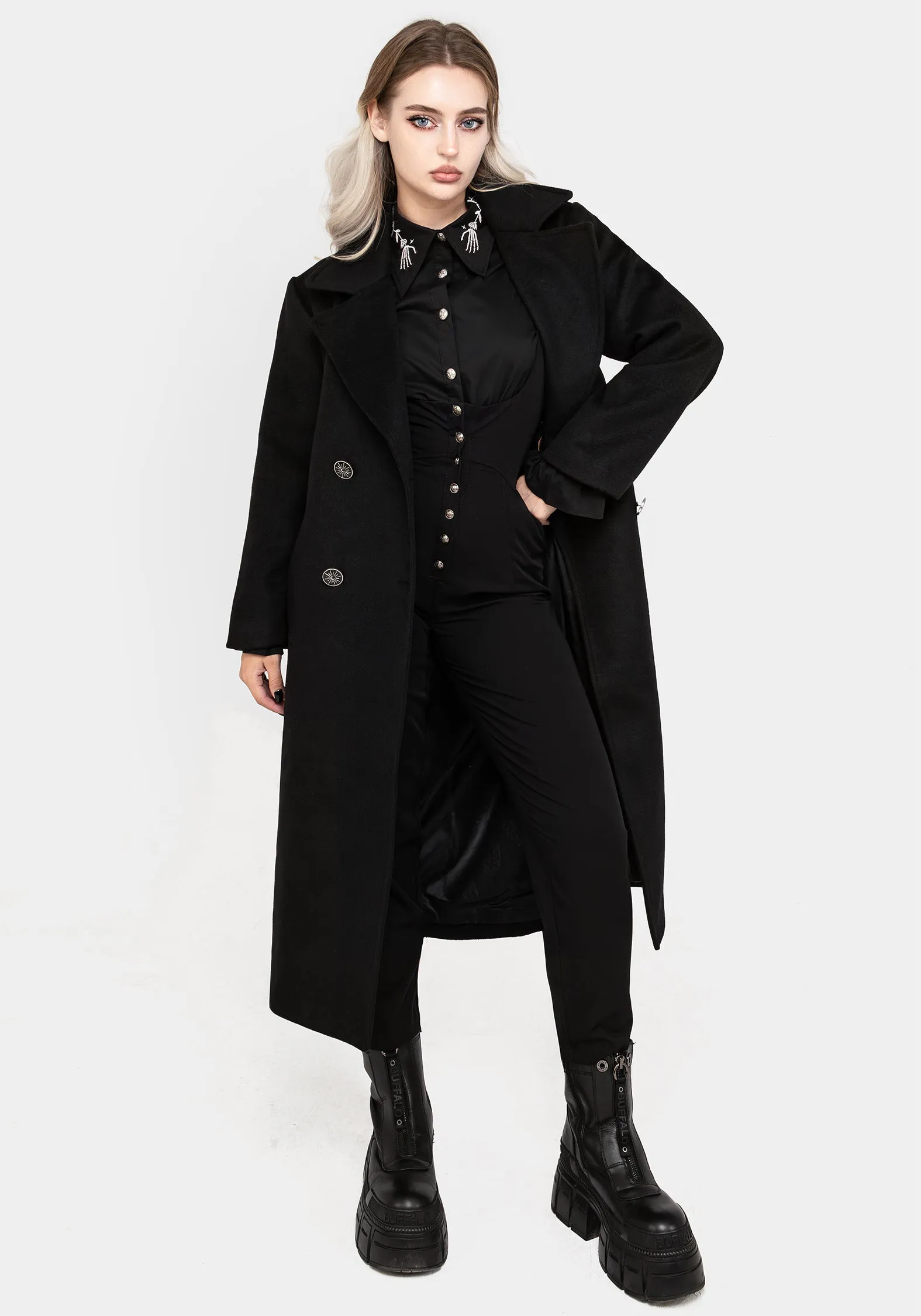 Theia Double Breasted Longline Wool Blend Coat