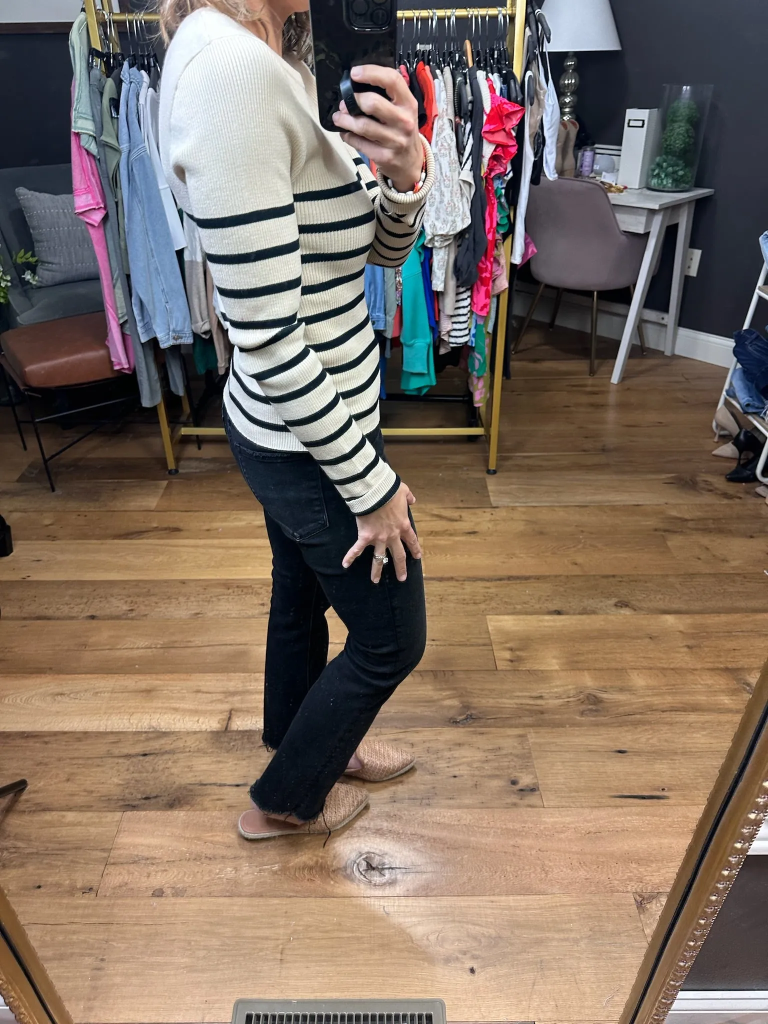 To Do So Striped Lightweight Sweater - Oatmeal