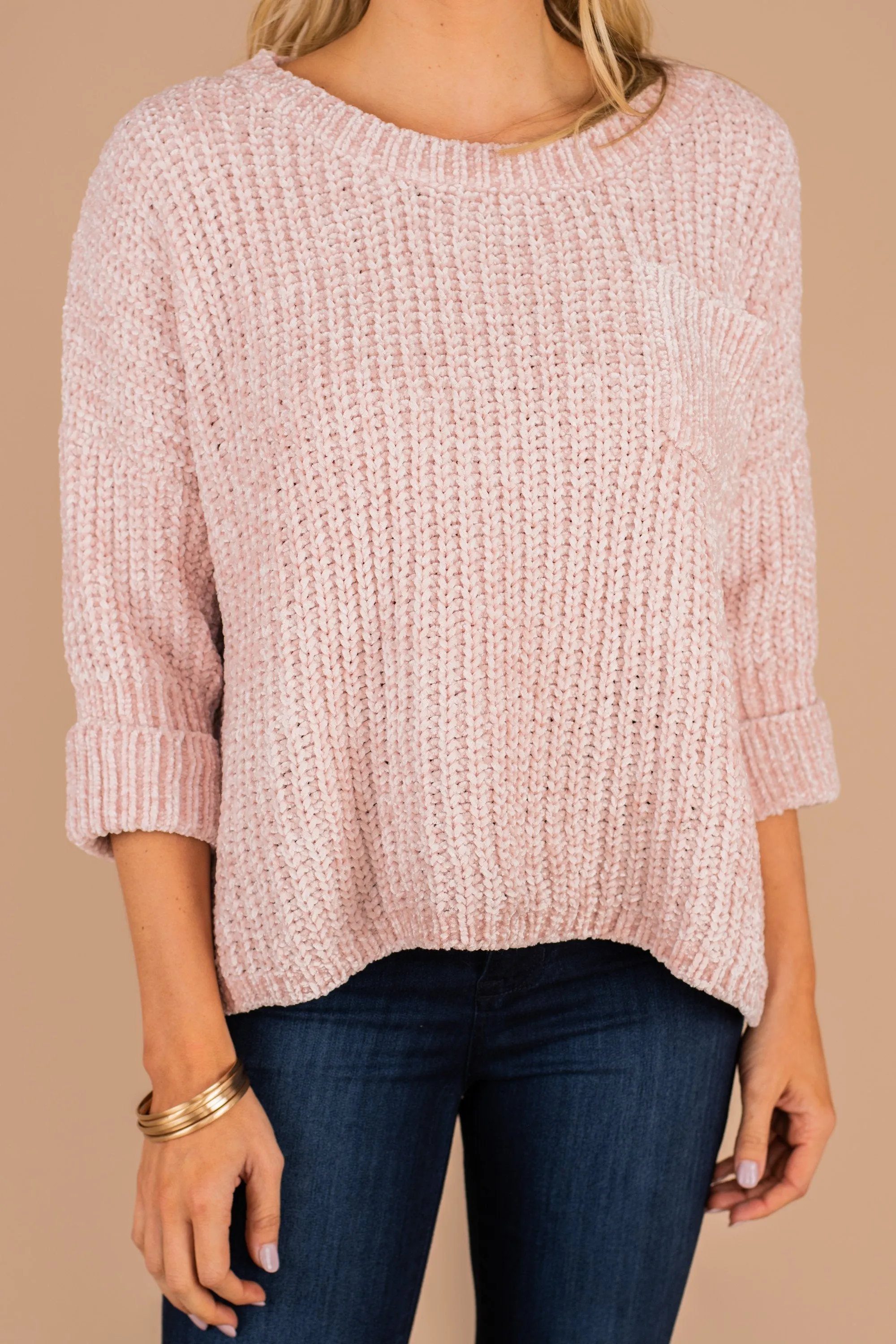 Told You So Pearl Pink Chenille Sweater