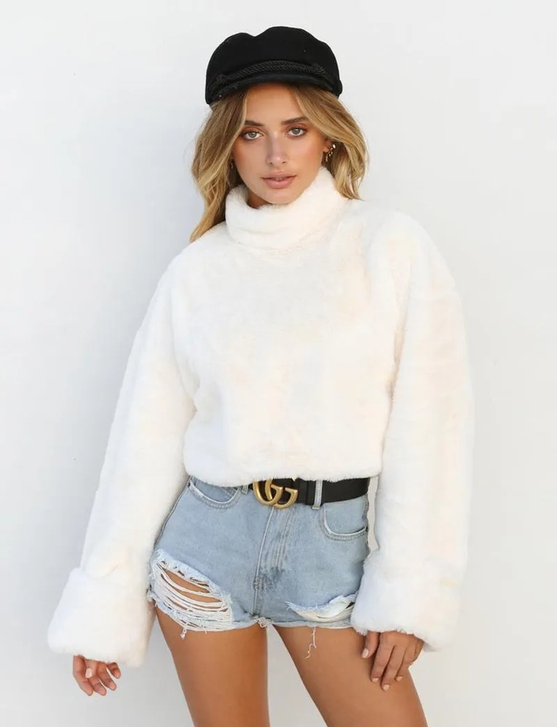 Trendy Casual Women's Thick Faux Fur Turtleneck Sweater