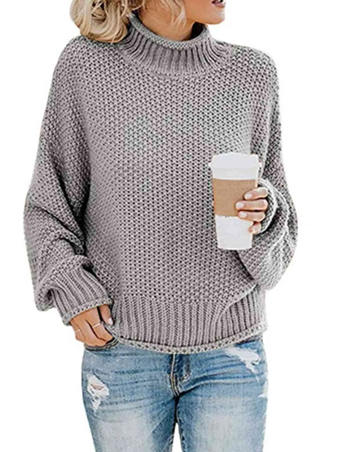 Turtleneck Dropped Shoulder Sweater