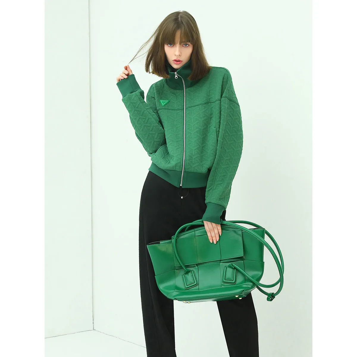 Turtleneck Zip-Through Green Windbreaker Jacket