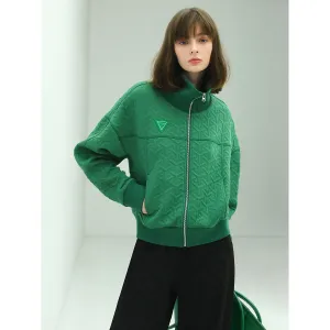 Turtleneck Zip-Through Green Windbreaker Jacket