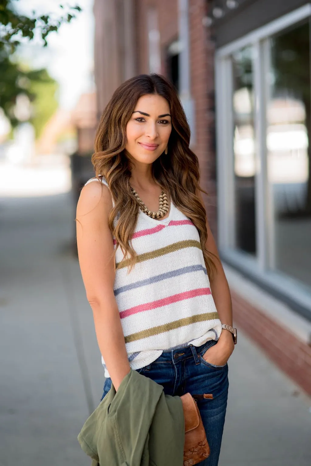 V-Neck Striped Sweater Tank