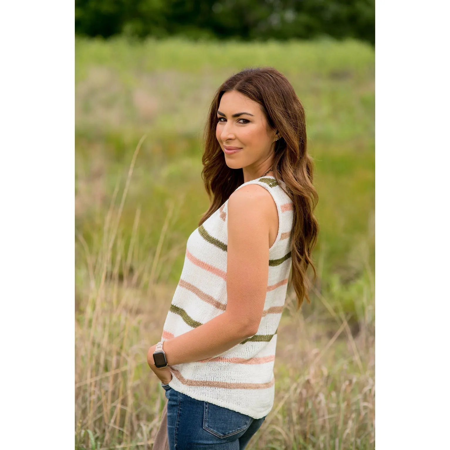 V-Neck Striped Sweater Tank