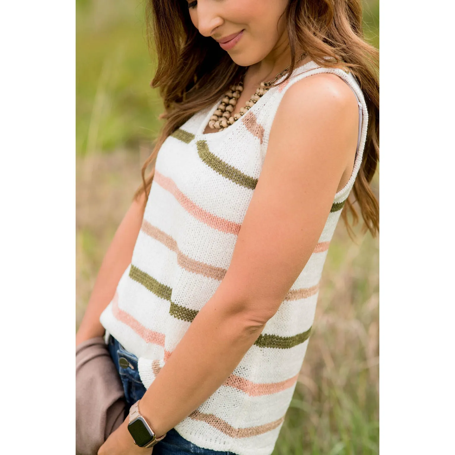 V-Neck Striped Sweater Tank