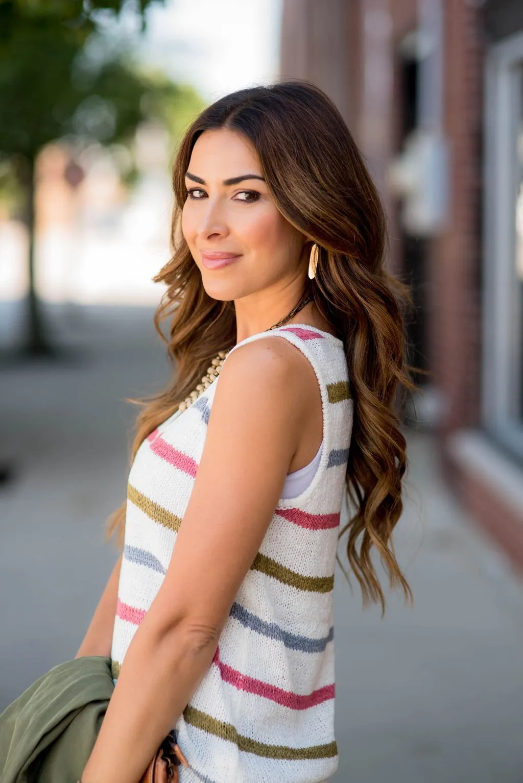 V-Neck Striped Sweater Tank