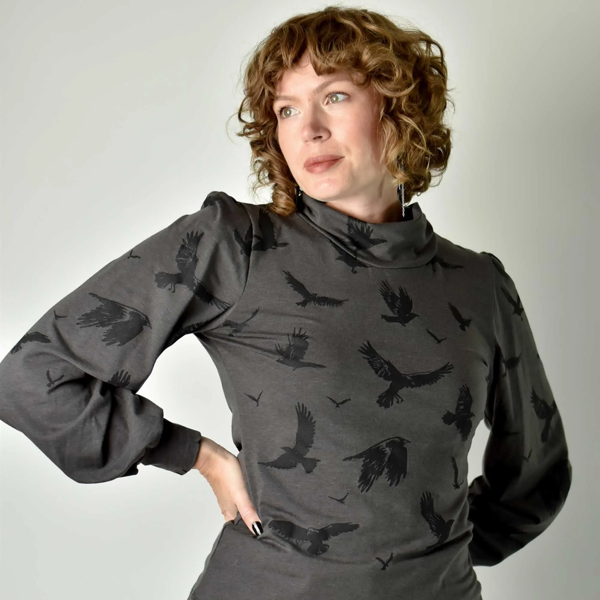 Victoria Puff Sleeve Mock Neck - Crows