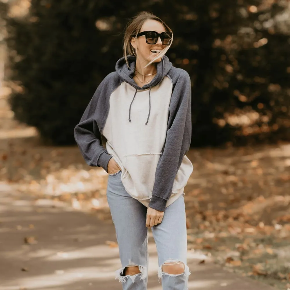 Vintage Heather Hoodie - Oatmeal & Navy